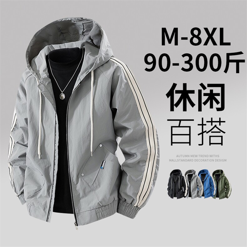 GENIOLAMODE宽松大码男装外套秋季夹克休闲百搭条纹撞色冲锋上衣,男装夹克,星座209