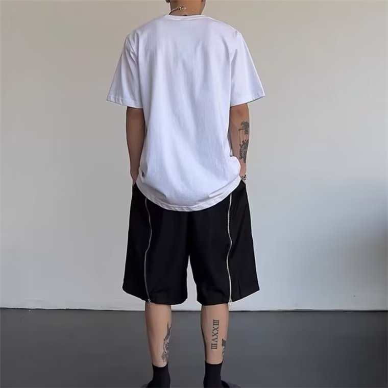 美式高街休闲后拉链西装短裤男夏季宽松直筒阔腿运动五分裤,男装休闲裤,星座716-2