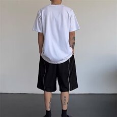 美式高街休闲后拉链西装短裤男夏季宽松直筒阔腿运动五分裤，男装休闲裤，星座716-2