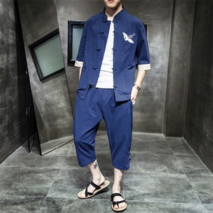 唐装男青年风男装汉服男套装七分袖春装刺绣中山装 A812 P85图片