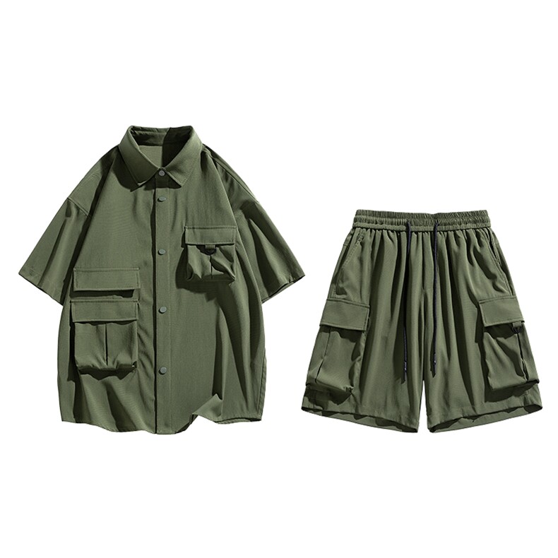 夏季套装男高品潮牌五分袖衬衫大码短裤两件套DSA157-1-C77-P85,男装衬衫,电商A157-1
