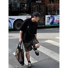 CP1191-P44豹纹牛仔短裤男士夏季2025新款美式小众设计感五分裤，男装牛仔裤，电商B323A