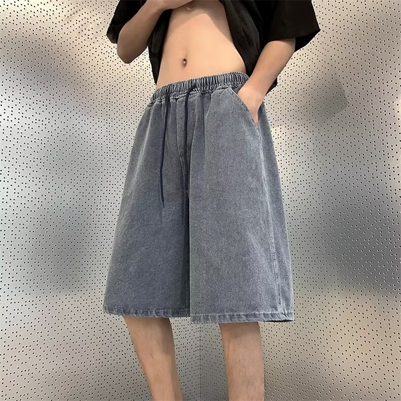 牛仔短裤男士夏季抽绳潮流微阔休闲裤潮牌百搭五分裤子KE41-P34图片