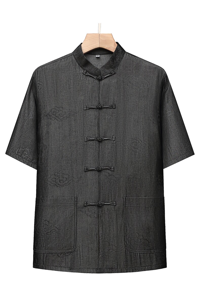 风唐装棉麻短袖衬衫套装男士夏装太极服宽松套装TRA303-P110,男装T恤,星座1105-3
