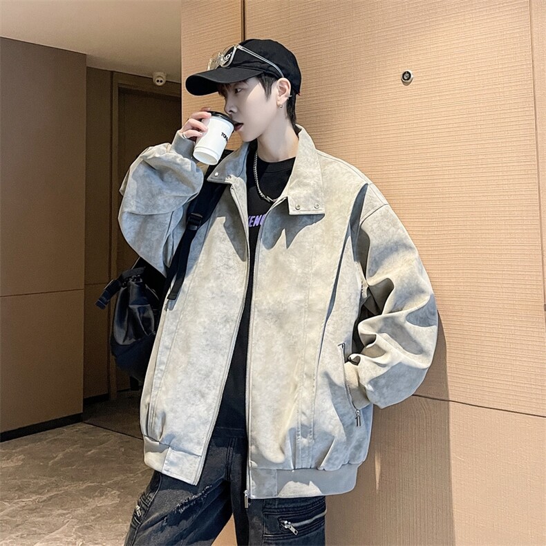 现货美式复古翻领扎染皮衣夹克外套25秋新款男jk15-p75,男装皮衣,星座1602（原101B）