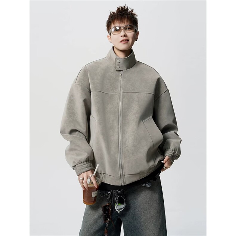 W11104-P70网图现货春季新款潮牌复古PU皮立领皮衣夹克外套,男装夹克,星座1608