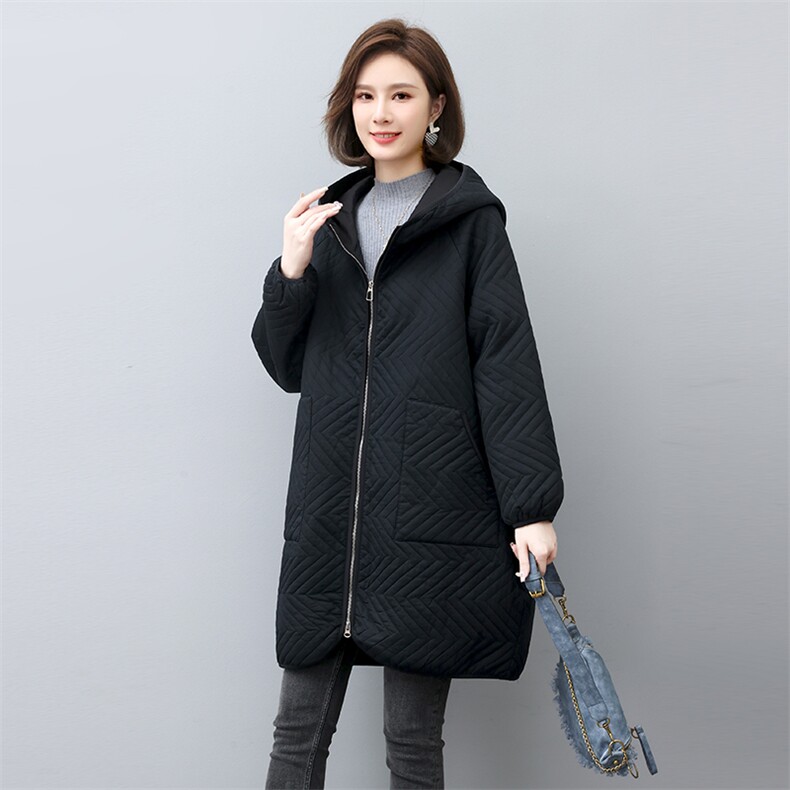 2023冬季新款连帽中长款时尚休闲夹棉保暖舒适棉衣外套,女装棉衣/棉服,独衣靓