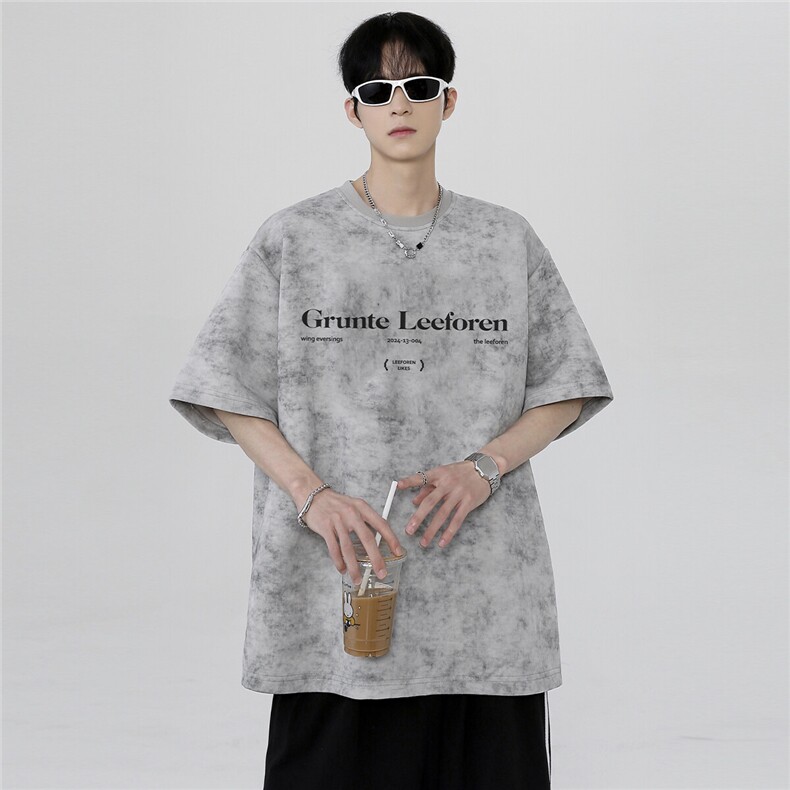 美式高级百搭复古潮牌时尚休闲创意吊染重磅短袖T恤T41-P25,男装T恤,电商C307
