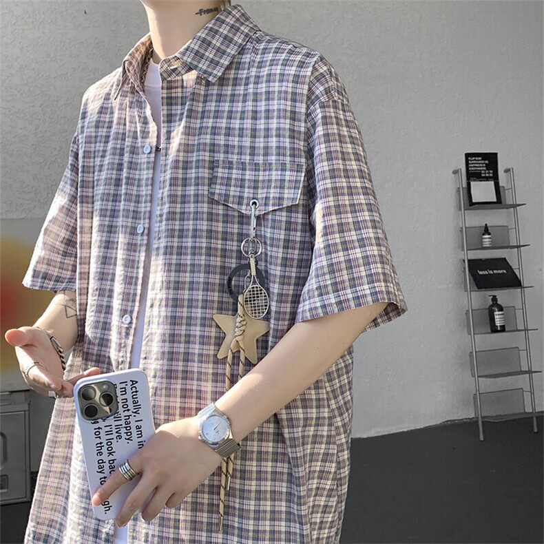 （带配件）CS1151-特批40控78 夏季新款男女格子短袖大码男衬衫图片