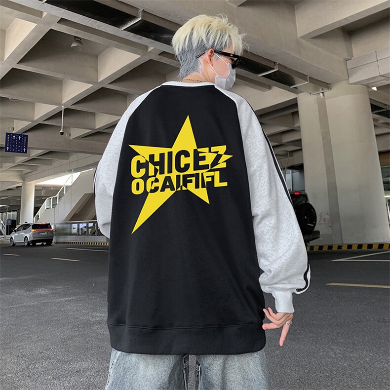 抖音得物供货提供视频秋冬重磅美式宽松织带圆领卫衣0726,男装卫衣,电商A486