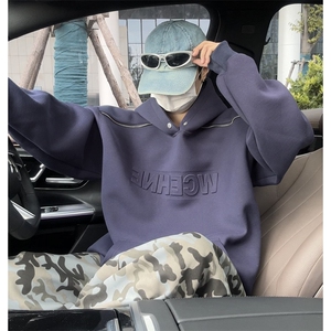秋季新款连帽卫衣男肩上拉链钢印外套情侣套头款 W114-P60 控88图片