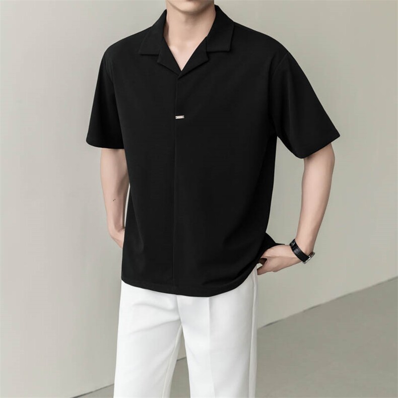 夏男立领纯色衬衫男休闲宽松休闲衬衣轻熟风A236-82552-P55,男装衬衫,电商A236