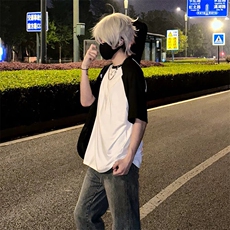抖音得物高品质二开240克宽松纯棉美式潮牌插肩袖拼接短袖T恤，男装T恤，电商A486