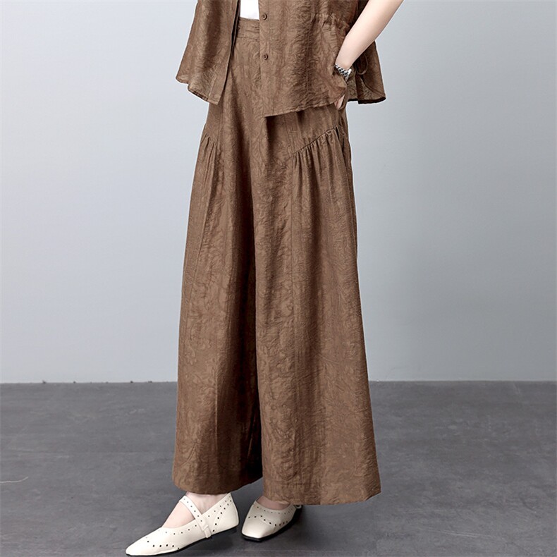 妈妈夏季时尚2025新款高贵洋气天丝短袖衬衫阔腿裤气质，女装休闲裤，雪樱依海