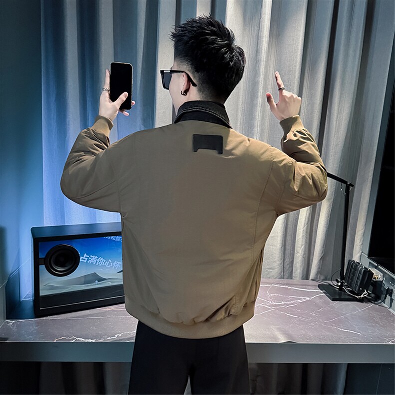 冬季男士假两件棉衣男潮流拼接牛仔双层领棉服外套MY8612-P148,男装棉衣,电商A368