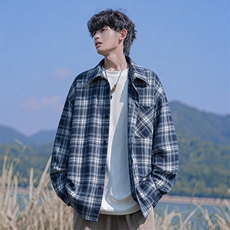 2026春季新款百搭大码长袖格子衬衫外套男C6377特P30建议零售价78，男装衬衫，电商A001