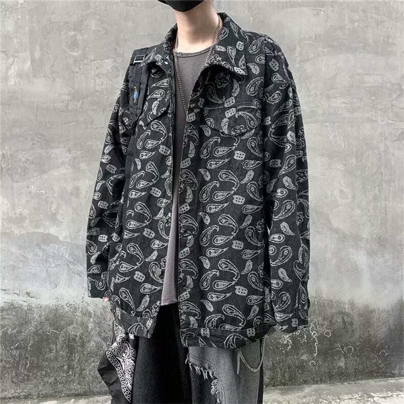 春秋季牛仔外套男女ins嘻哈高街腰果花宽松夹克潮牌复古JK001-P70，男装工装外套，星座1008-2