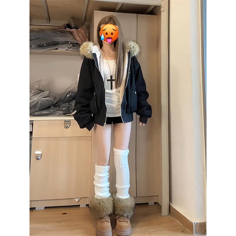 现货重磅boxy短款棉衣座山雕大毛毛领男女棉服水洗工装厚外套,男装棉衣,电商A486-1