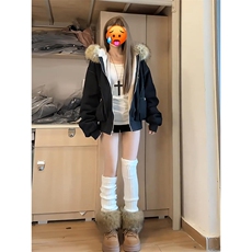 现货重磅boxy短款棉衣座山雕大毛毛领男女棉服水洗工装厚外套，男装棉衣，电商A486-1