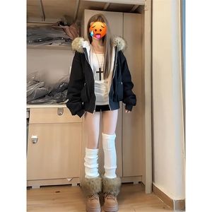 现货重磅boxy短款棉衣座山雕大毛毛领男女棉服水洗工装厚外套图片