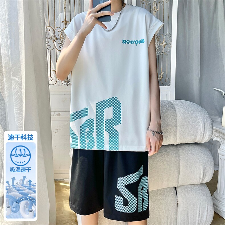 2025夏季新款旋律风车大码冰丝短袖套装M-5XHQ25688-P55,男装休闲套装,电商A022