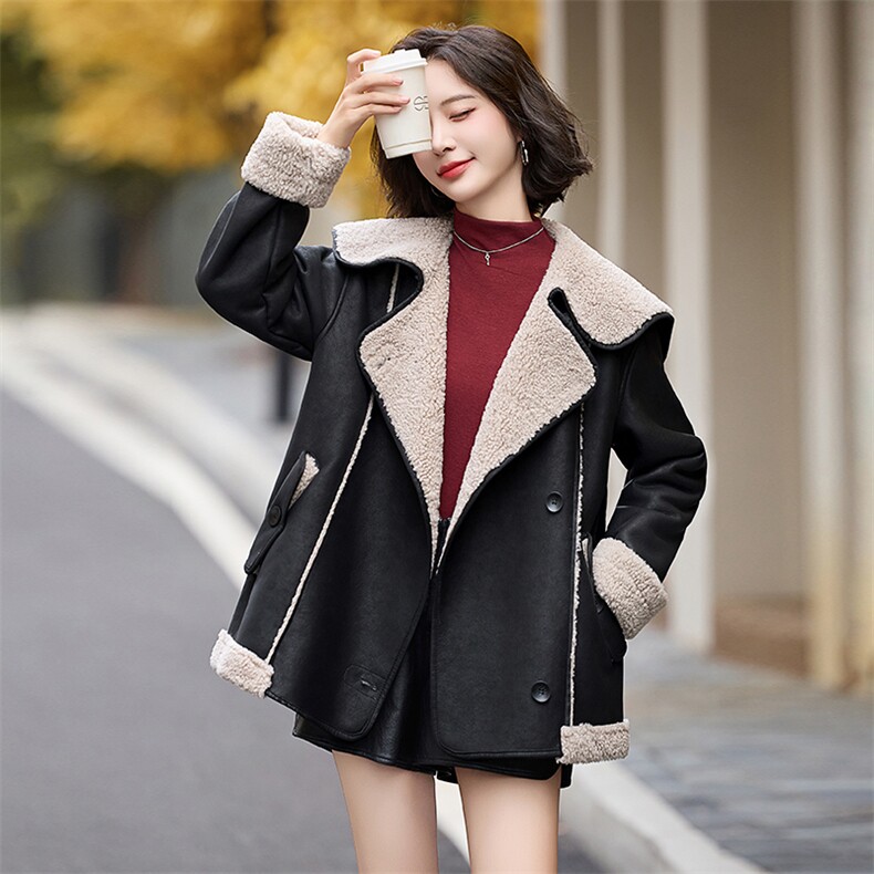 冬天大翻领羊羔毛皮毛一体羊羔绒厚外套女秋冬2024新款高级感,女装皮衣,美拉德工厂直营店
