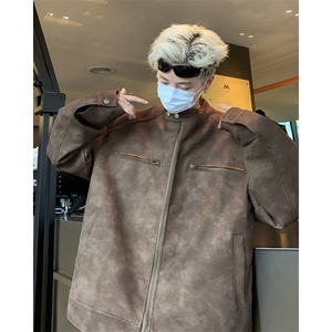 美式复古机车风皮夹克男女秋宽松百搭情侣pu皮外套JK0173-P75图片