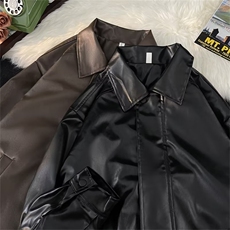 美式复古pu皮夹克男春秋季帅机车服外套潮宽松休闲皮衣W5266-P66，男装皮衣，星座412