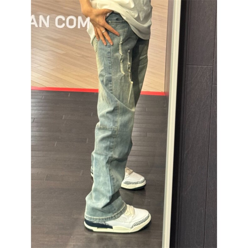 【有货】美式复古磨破牛仔裤男水洗做旧微喇裤高街K6002LL-P45,男装牛仔裤,星座1007（原301D）