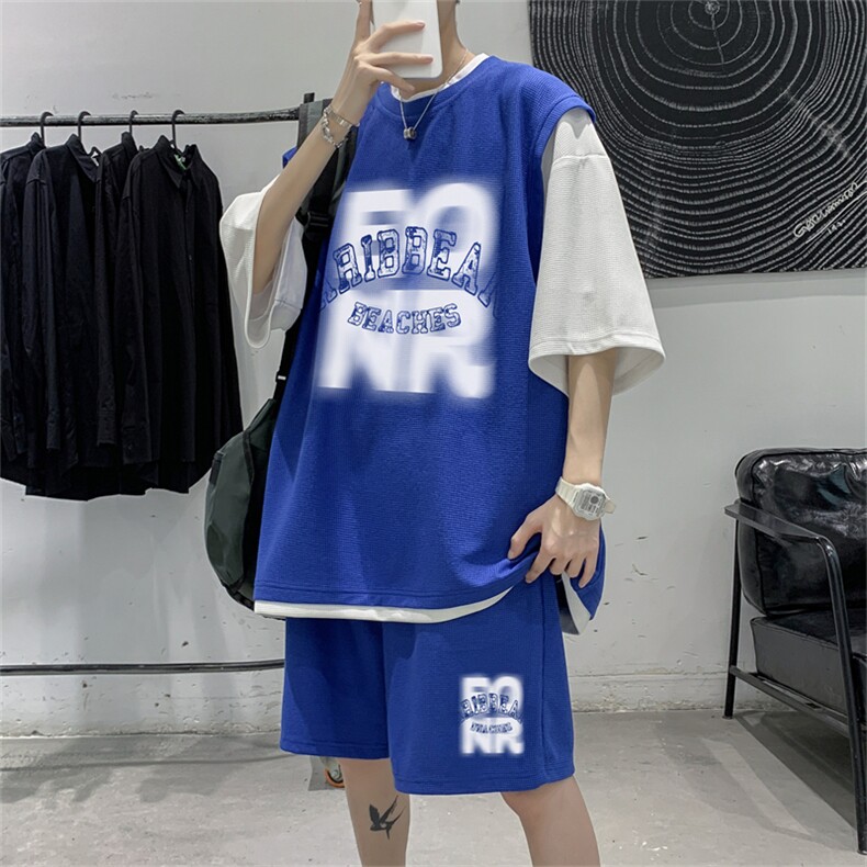 华夫格套装潮流休闲短袖短裤两件套FTZ3062-P55控78,男装牛仔裤,电商B370