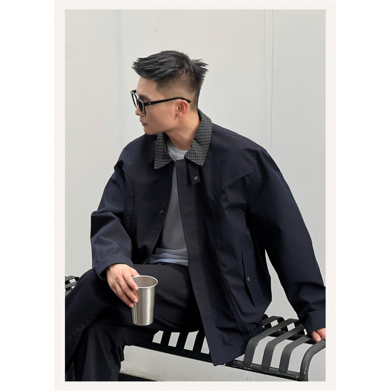 W11039-P68网图现货新款翻领夹克时尚拼接痞帅外套休闲男装潮,男装夹克,星座1608