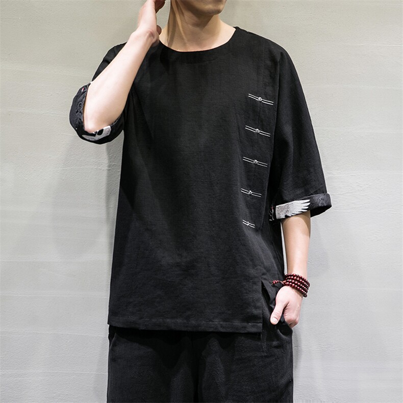 春夏风棉麻七分短袖t恤男宽松大码上衣DSA008/T063/P60,男装T恤,电商A008