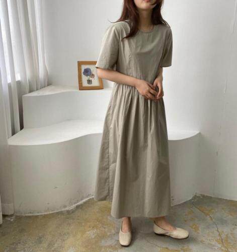 简约风圆领纯色连衣裙，女装连衣裙，土布鱼
