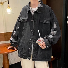 高街破洞牛仔外套男韩版潮流秋季2024新款ins宽松夹克W5572-P60，男装夹克，星座412-3