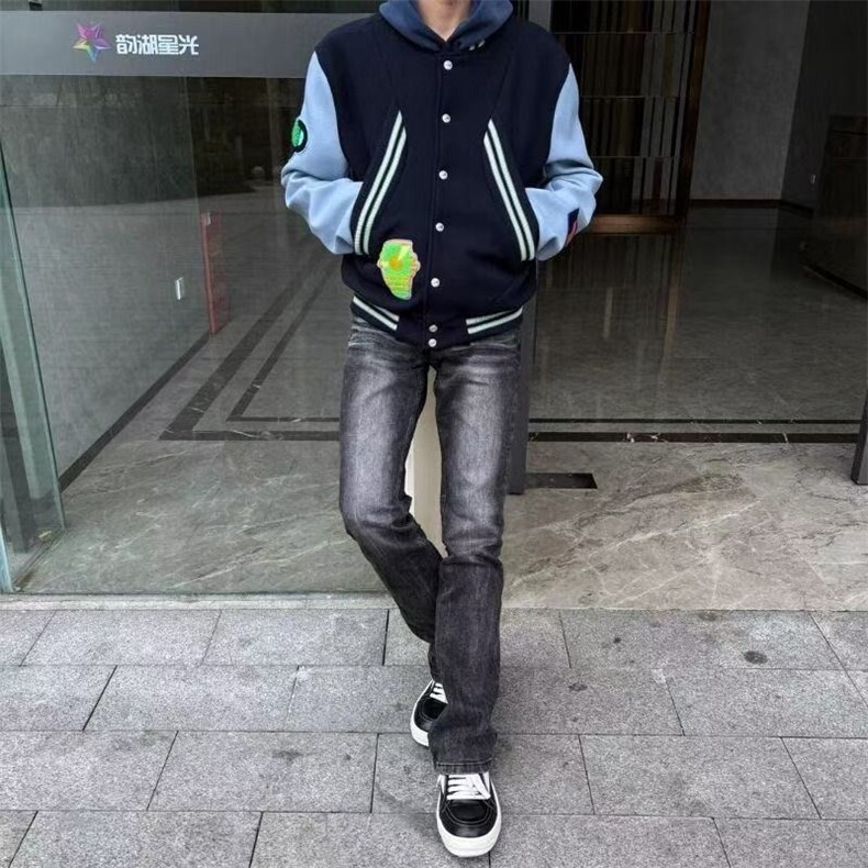 高街Cleanfit拼接撞色刺绣毛呢棒球服男春季设计感情侣短外套夹克,男装夹克,星座1210-1