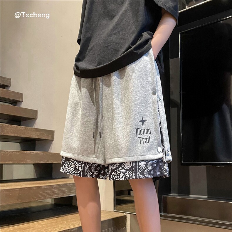 腰果花假两件排扣短裤男生运动宽松五分裤B315-K23324-P45控58,男装休闲裤,电商B315