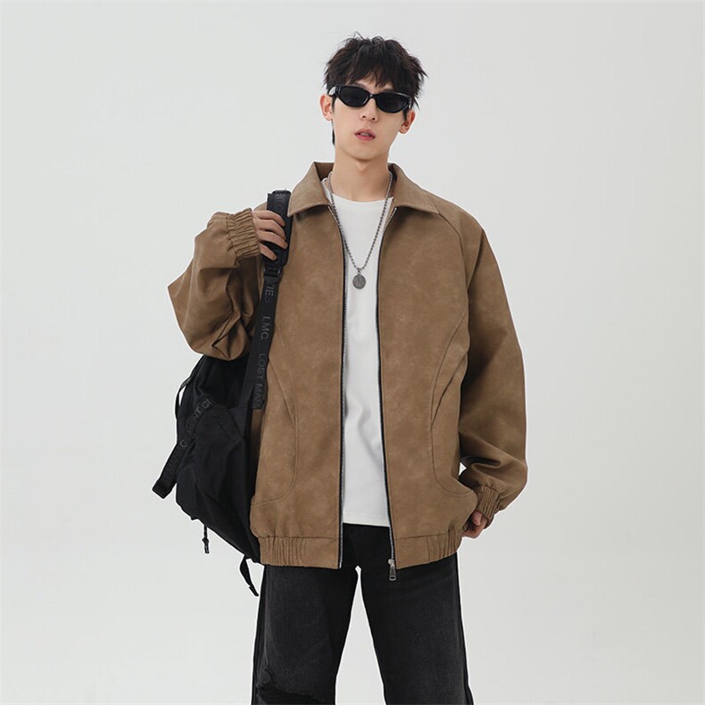 日系灰底皮衣夹克男春季新款工装外套潮牌飞行夹克 A436-1801-P75图片