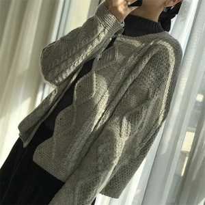 2025年秋季新款百搭女士菱形长袖保暖开衫图片
