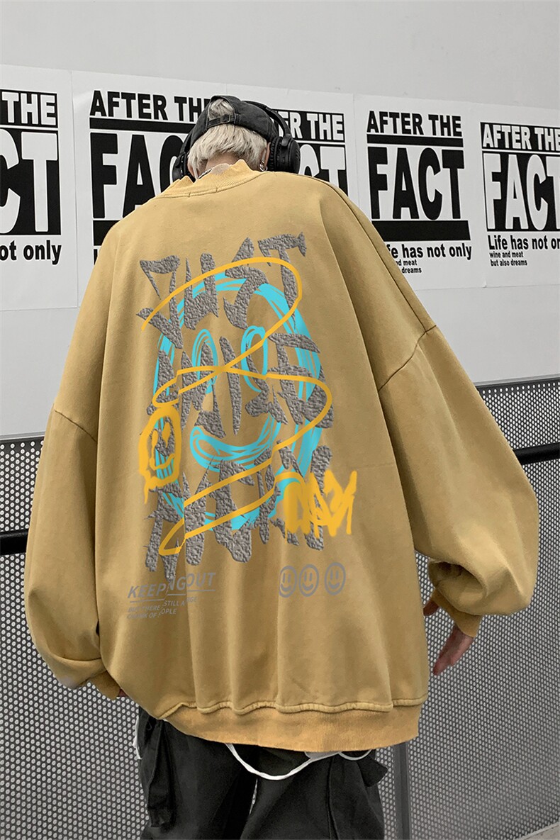 水洗做旧加绒加厚卫衣男23冬高领笑脸印花打底衫XZ514-2-X56-P78,男装T恤,星座514-2(原B239)