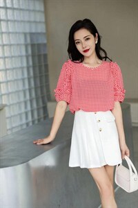 雪纺格子花边小衫,其它,伊洛姿