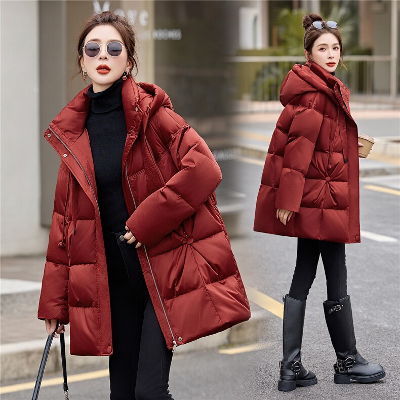 2025时尚潮流中长款服保暖显瘦冬季羽绒服，女装羽绒服，伊仟回