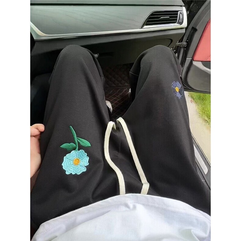 花卉刺绣卫裤男秋季新款潮牌美式休闲裤子宽松直筒裤XW25-P35，男装休闲裤，星座208-5