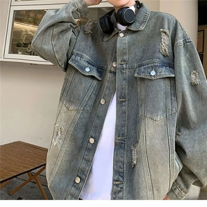 美式高级感水洗破洞牛仔外套男春秋痞帅夹克潮牌JK310-P60图片