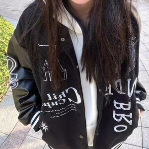 A202-P65 美式高街拼接字母刺绣夹克棒球服男女春季新款潮牌图片