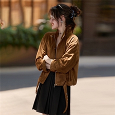 2658暮色巴黎美式复古仿麂皮绒宽松短款外套女送女友外套女，女装皮衣，潮流依族