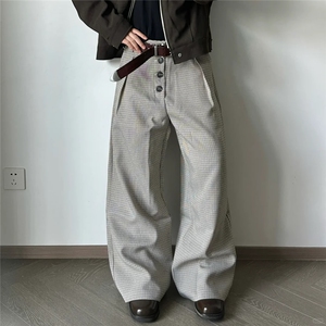 老钱风千鸟格排扣A字西裤男女高街裤子慵懒松弛感阔腿裤CA392
