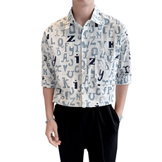 2025春季新款衬衫男士轻奢印花七分袖衬衫打底上衣901-C41P58，男装衬衫，星座901