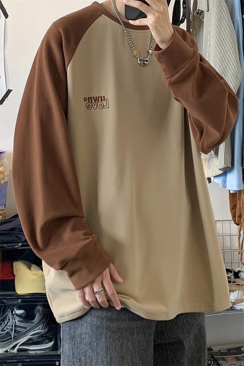 德绒刺绣DC5287-TP30控价48冬季男女圆领撞色卫衣美式潮牌打底衫,男装卫衣,电商A102-1