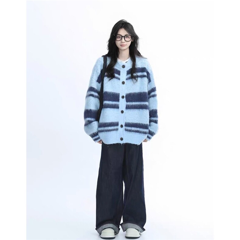 网络图现货美式复古软糯撞色针织衫男女秋冬慵懒风开衫JM37-P55,男装针织衫/毛衣,星座715-7