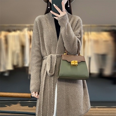 秋冬新款羊毛开衫女V领纯色宽松百搭长袖羊绒针织毛衣外套，女装羊毛衫，暖娇绒